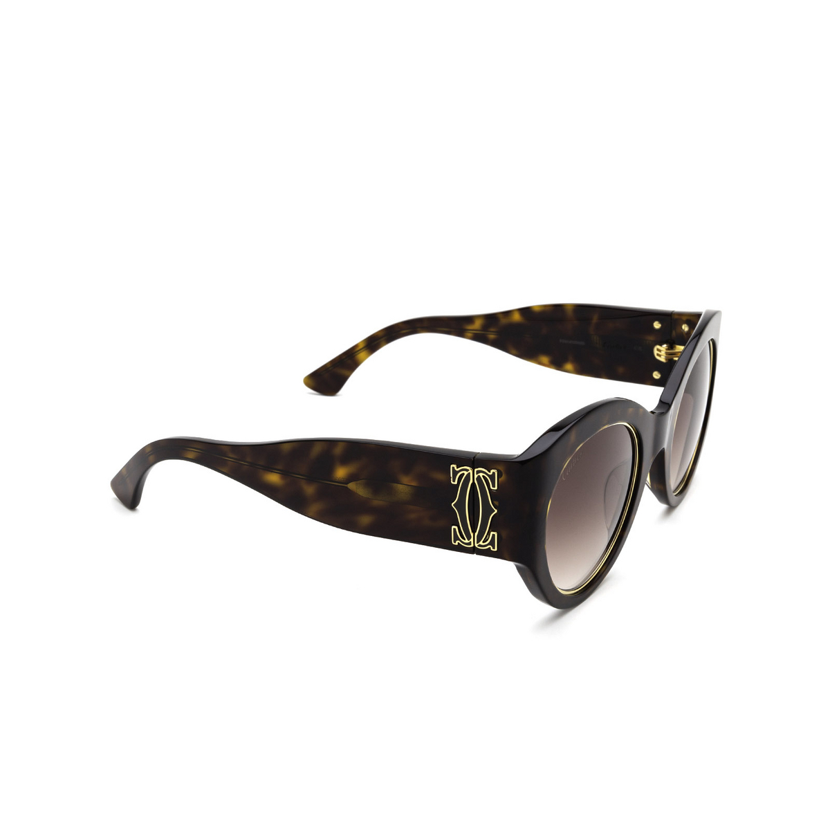 Cartier® Cat-eye Sunglasses: CT0305S color Havana 002 - three-quarters view.