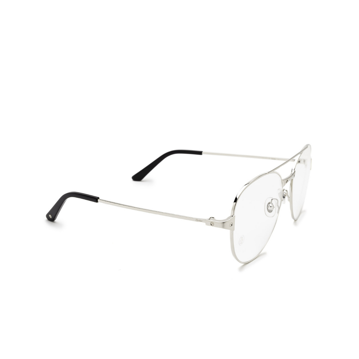Cartier® Aviator Eyeglasses: CT0307O color 002 Silver - three-quarters view