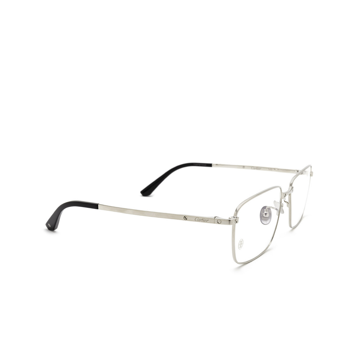 Cartier® Rectangle Eyeglasses: CT0320OA color Silver 002 - three-quarters view.