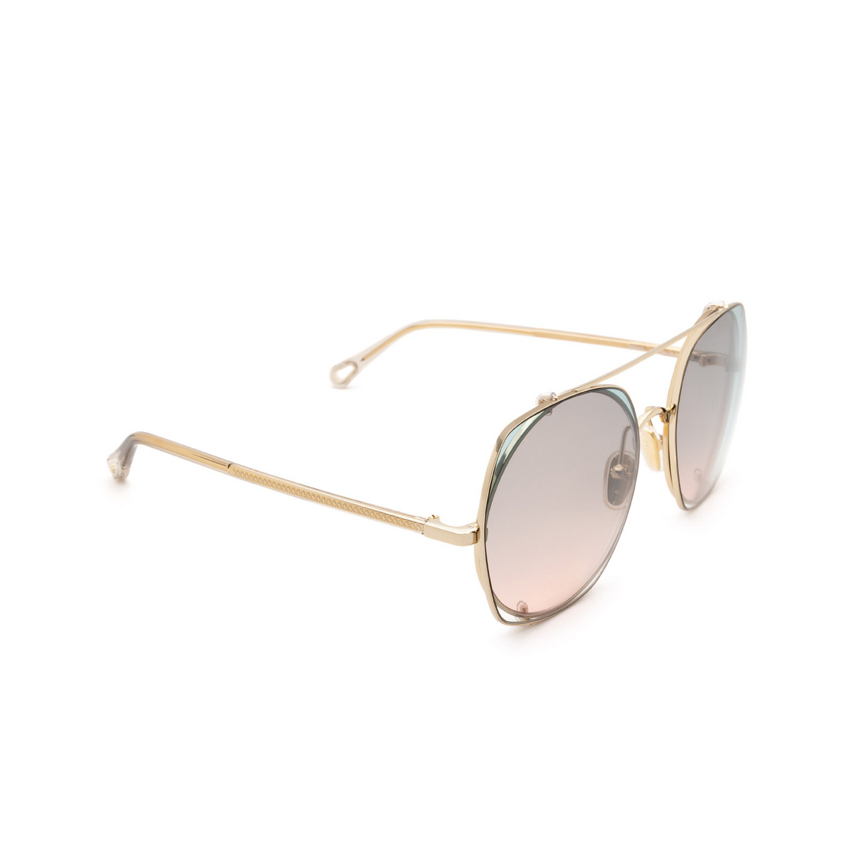 Chloé® Square Sunglasses: Demi Round CH0042S color Gold 001 - three-quarters view.