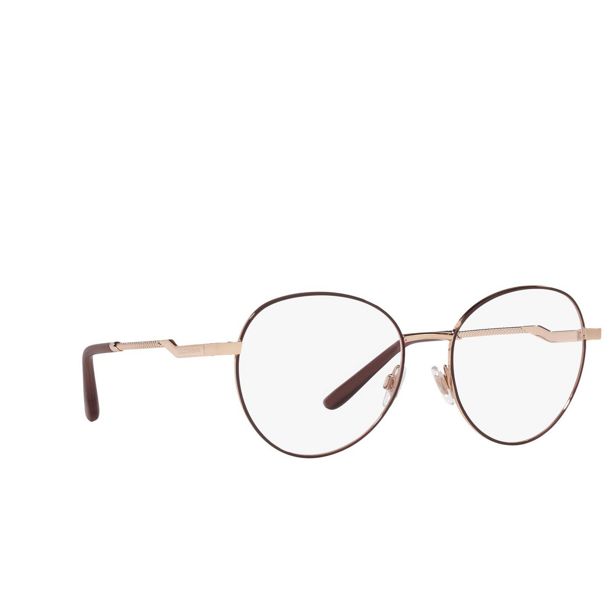 Dolce & Gabbana® Round Eyeglasses: DG1333 color Pink Gold / Bordeaux 1351 - three-quarters view.