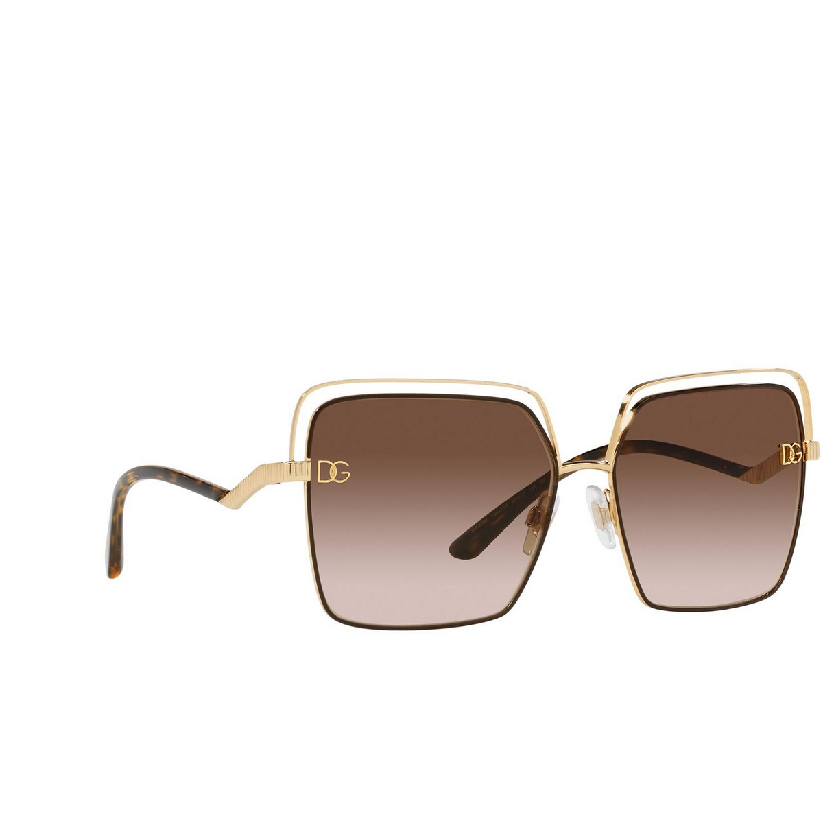 Dolce & Gabbana® Square Sunglasses: DG2268 color Gold/brown 134413 - three-quarters view.