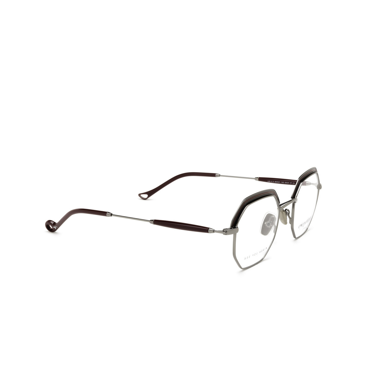Eyepetizer® Irregular Eyeglasses: Air color Bordeaux And Gun C.3 - three-quarters view.