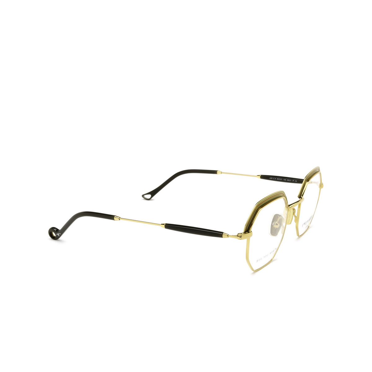 Eyepetizer® Irregular Eyeglasses: Air color Green And Gold C.4 - three-quarters view.
