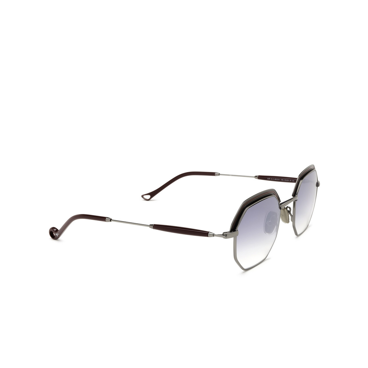 Eyepetizer® Irregular Sunglasses: Air Sun color Bordeaux And Gun C.3-27F - three-quarters view.
