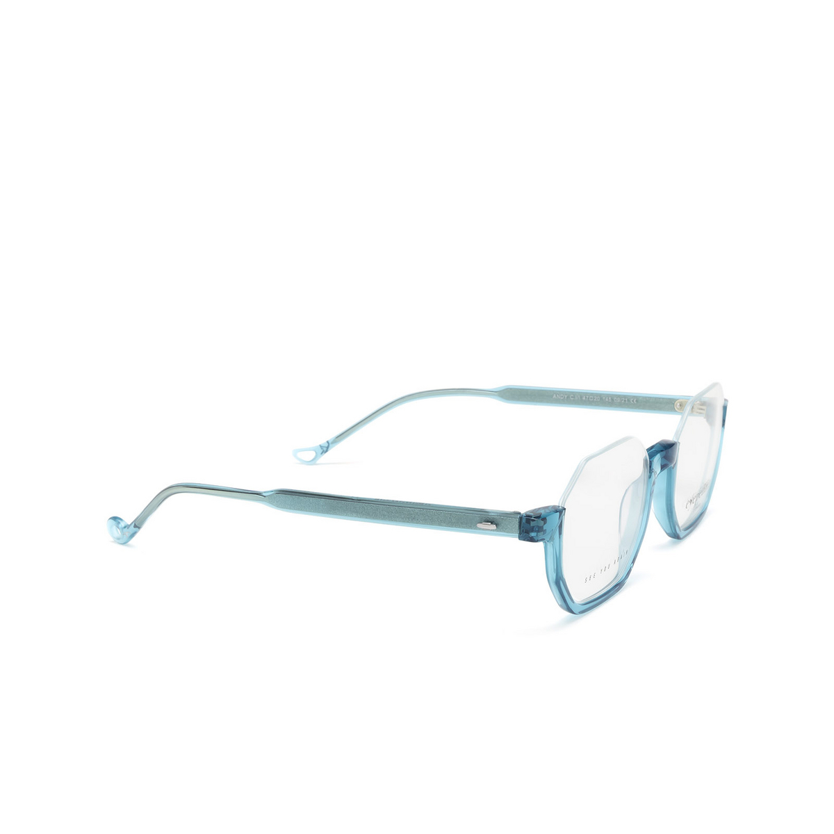 Eyepetizer® Irregular Eyeglasses: Andy color Teal Blue C.i/i - three-quarters view.