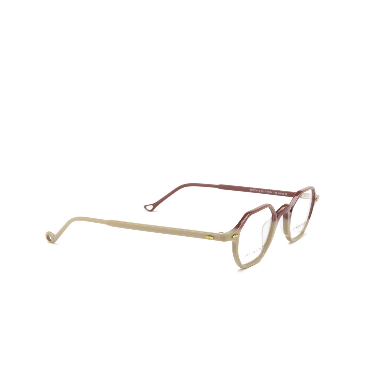 Eyepetizer® Irregular Eyeglasses: Dutch color Powder Pink And Cyclamen C.o/j - three-quarters view.