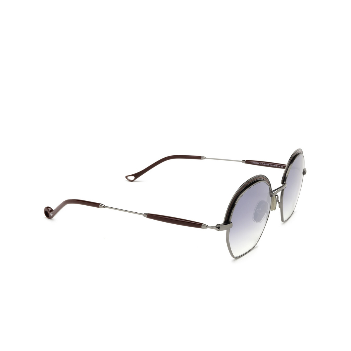 Eyepetizer® Irregular Sunglasses: Lumiere Sun color Bordeaux And Gun C.3-27F - three-quarters view.