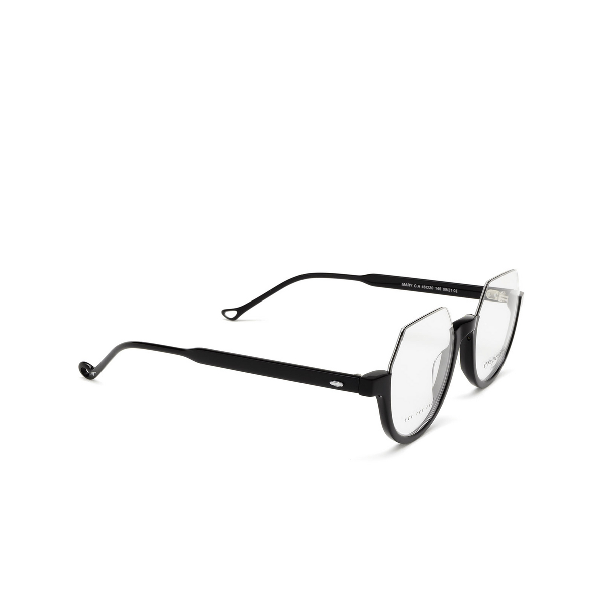 Eyepetizer® Irregular Eyeglasses: Mary color Black C.a - three-quarters view.