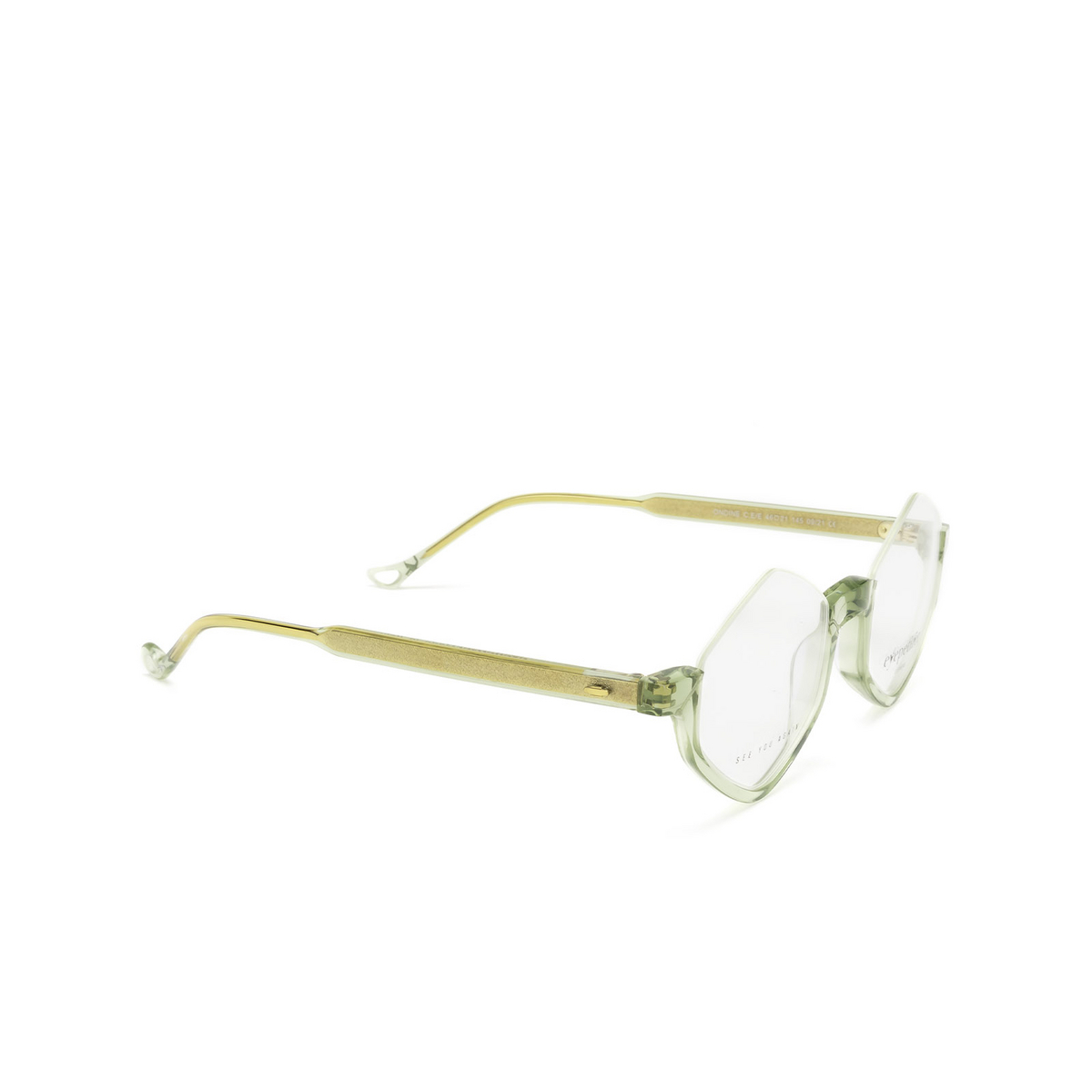 Eyepetizer® Irregular Eyeglasses: Ondine color Sage Green C.e/e - three-quarters view.