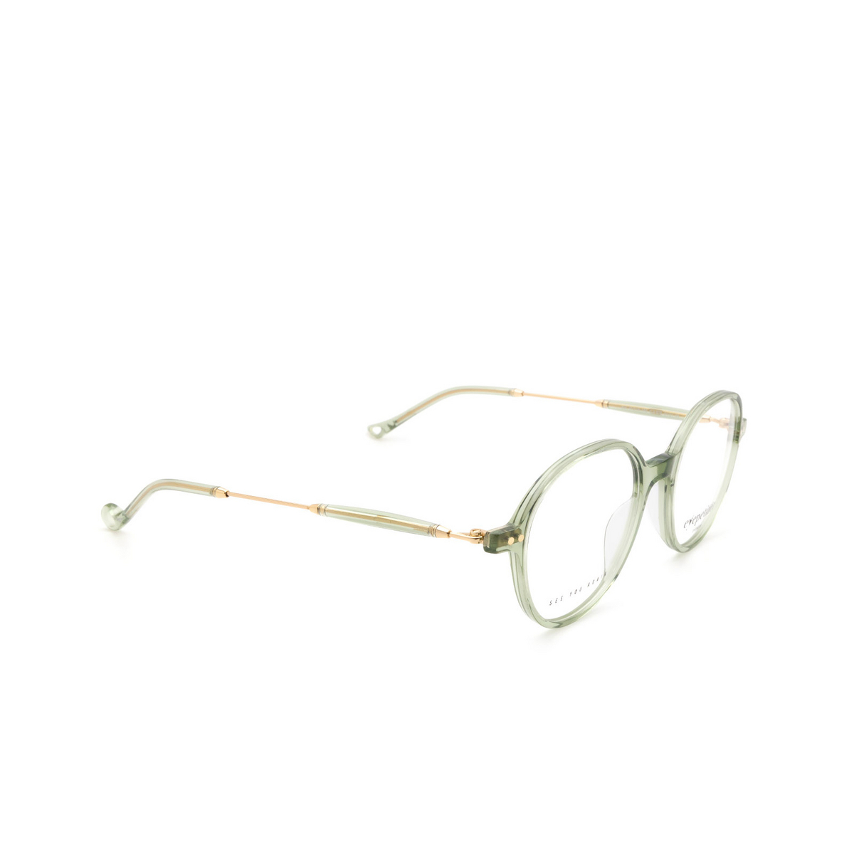 Eyepetizer® Round Eyeglasses: Six color Green Sage C.4-E/E - three-quarters view.