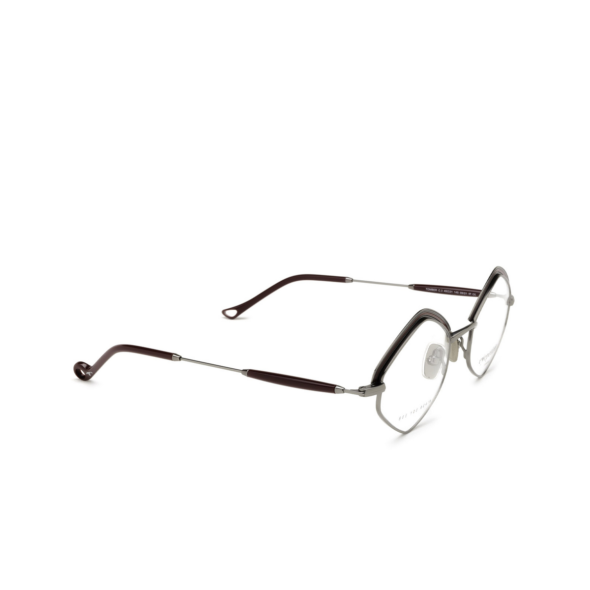 Eyepetizer® Irregular Eyeglasses: Tomber color Bordeaux And Gun C.3 - three-quarters view.