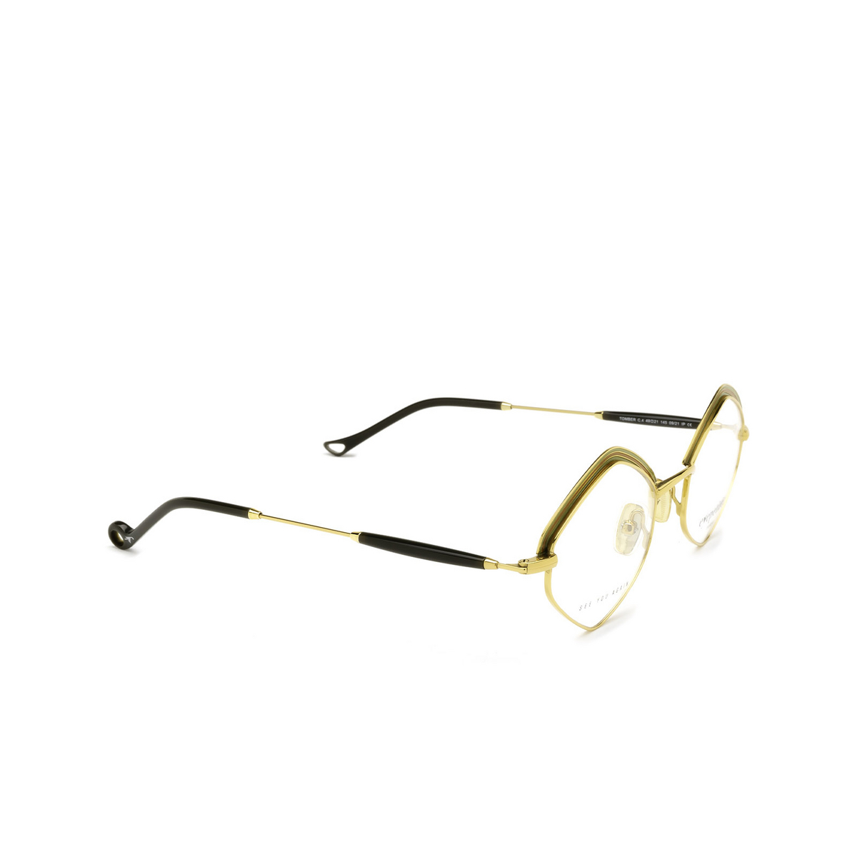 Eyepetizer® Irregular Eyeglasses: Tomber color Green And Gold C.4 - three-quarters view.