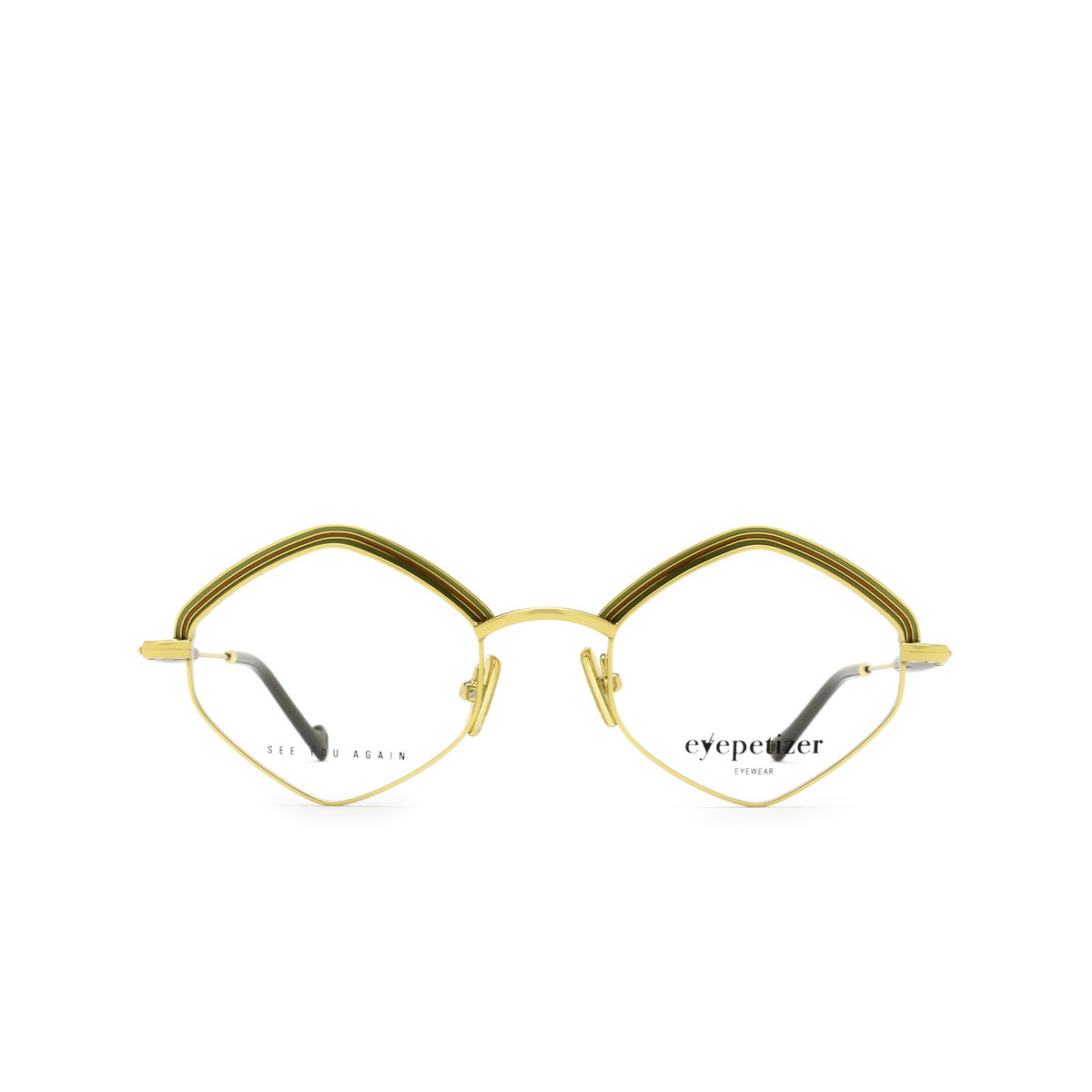 Eyepetizer® Irregular Eyeglasses: Tomber color Green And Gold C.4 - front view.