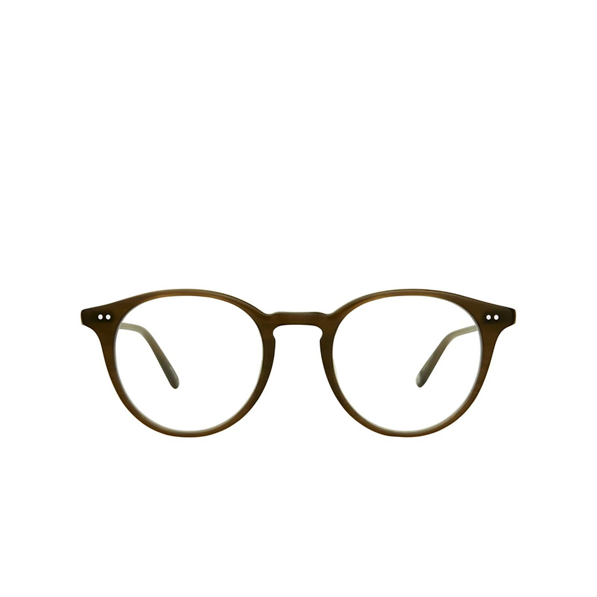 Garrett Leight® Round Eyeglasses: Clune color Olive Olv - front view.