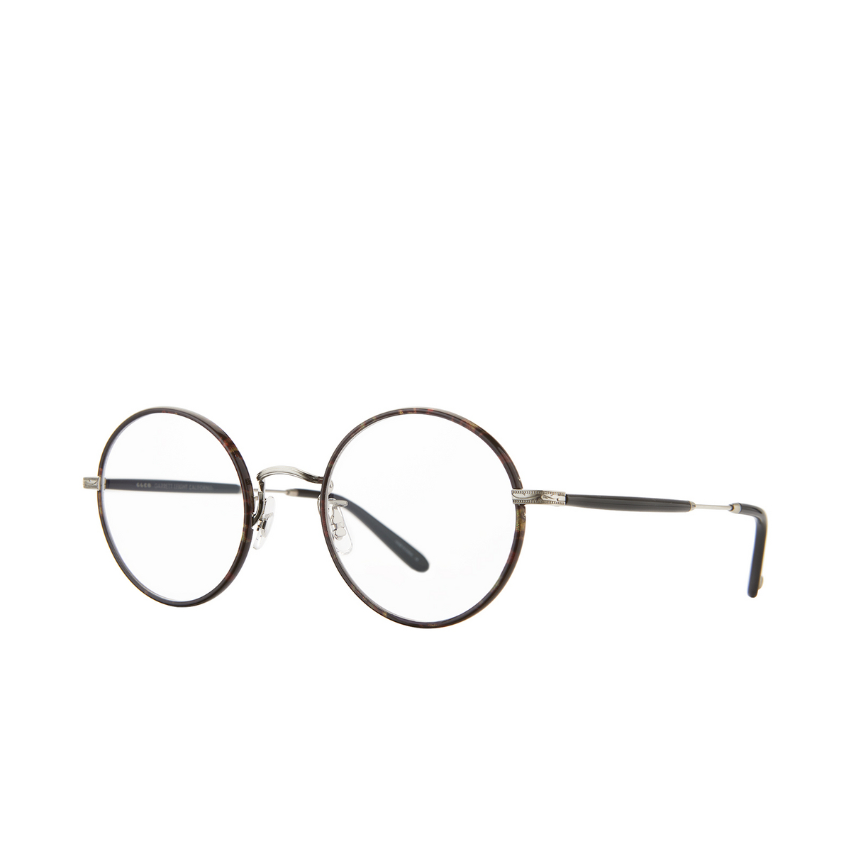 Garrett Leight® Round Eyeglasses: Fonda color Bourbon Tortoise - Brushed Silver Bbt-bs-bk - three-quarters view.