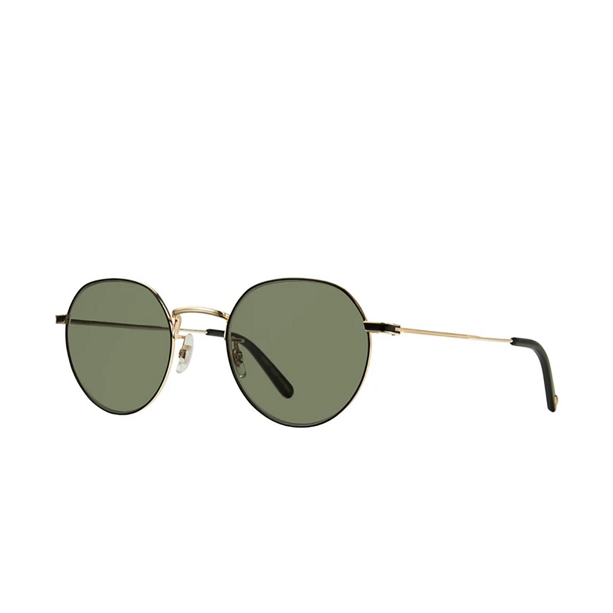 Garrett Leight® Irregular Sunglasses: Robson Sun color Gold-black G-bk/sfgrn - three-quarters view.
