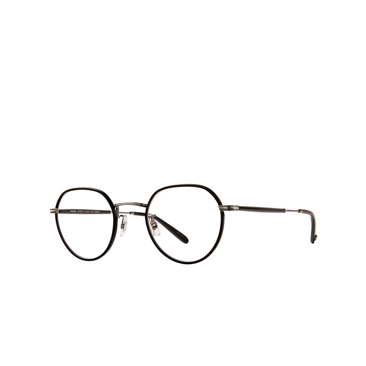 Garrett Leight® Round Eyeglasses: Robson W color Black-pewter Bk-pw-bk - three-quarters view.
