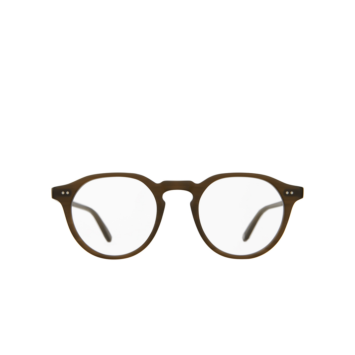 Garrett Leight® Round Eyeglasses: Royce color Olive Olv - front view.