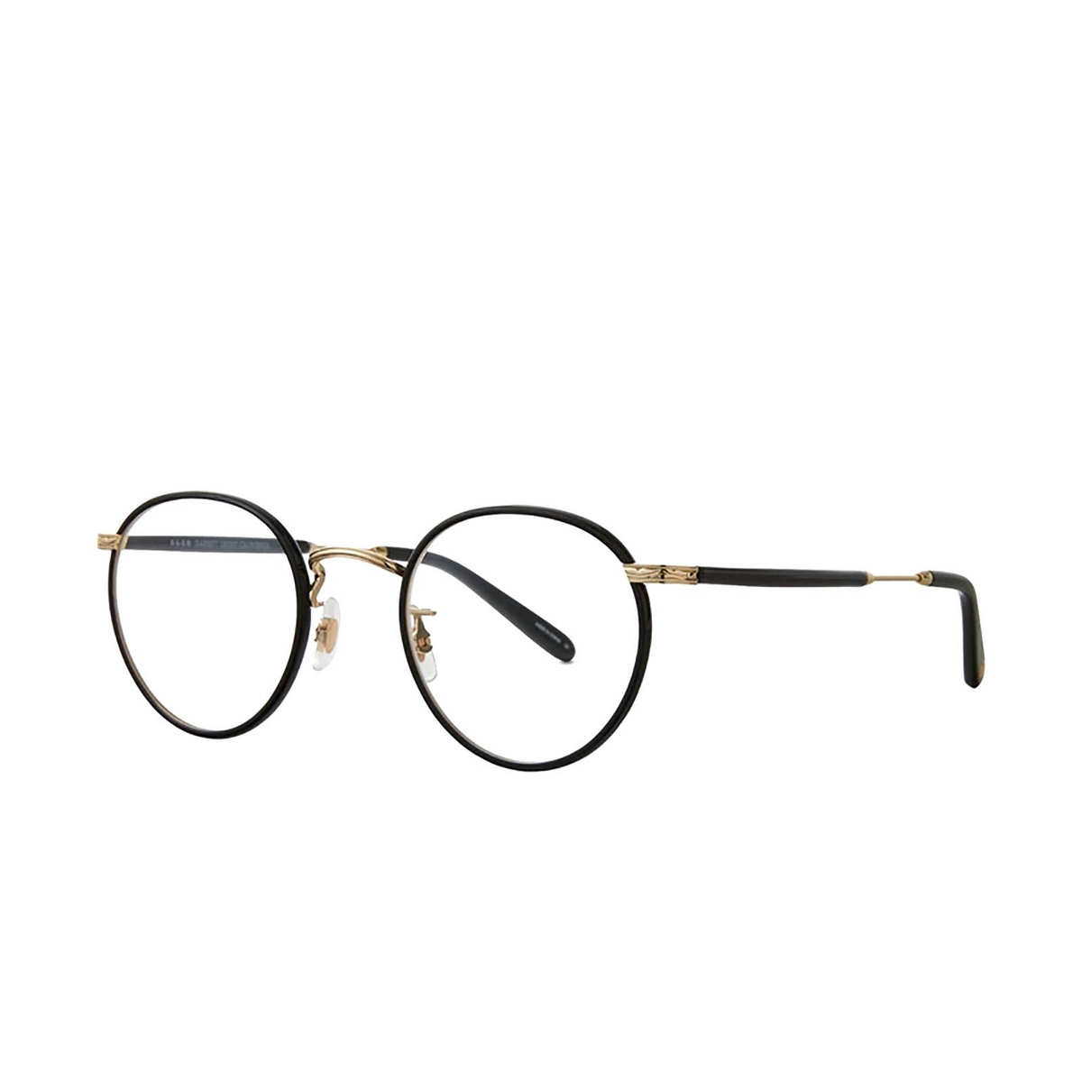 Garrett Leight® Round Eyeglasses: Wilson color Black-gold-black Bk-g-bk - three-quarters view.