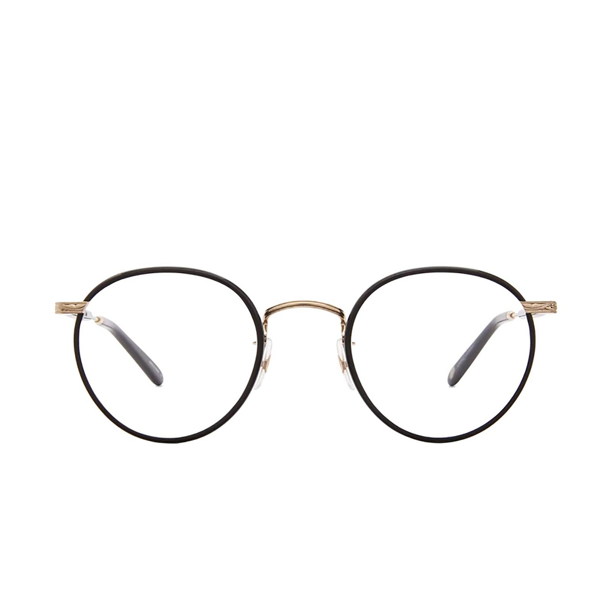 Garrett Leight® Round Eyeglasses: Wilson color Black-gold-black Bk-g-bk - front view.