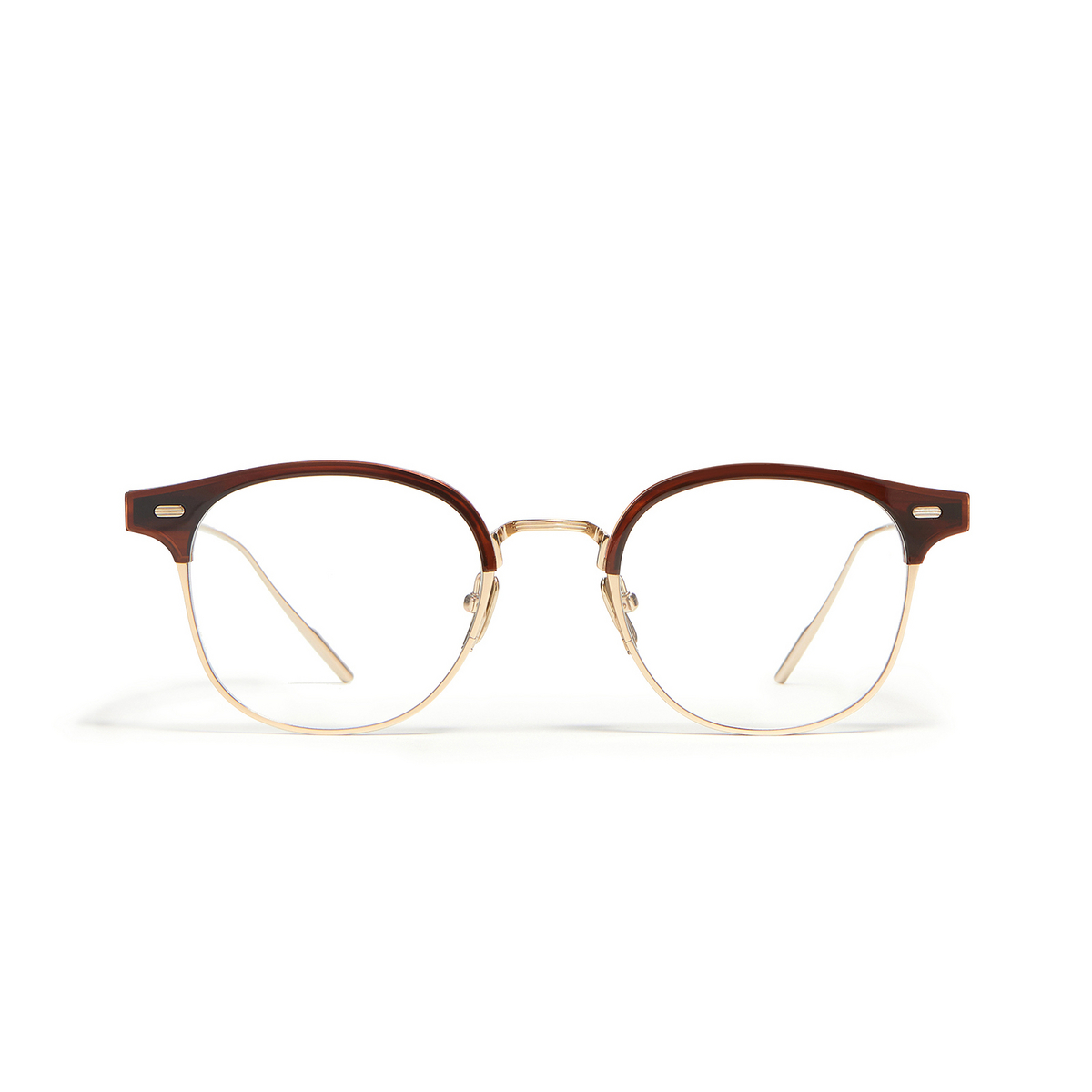 Gentle Monster® Square Eyeglasses: Alio X color Brown Gold B4 - front view.