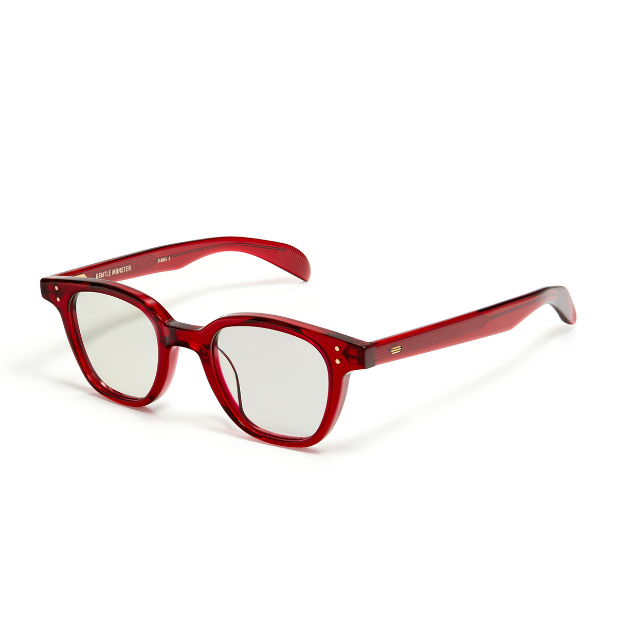 Gentle Monster® Square Eyeglasses: Dadio color Red RC1 - three-quarters view.