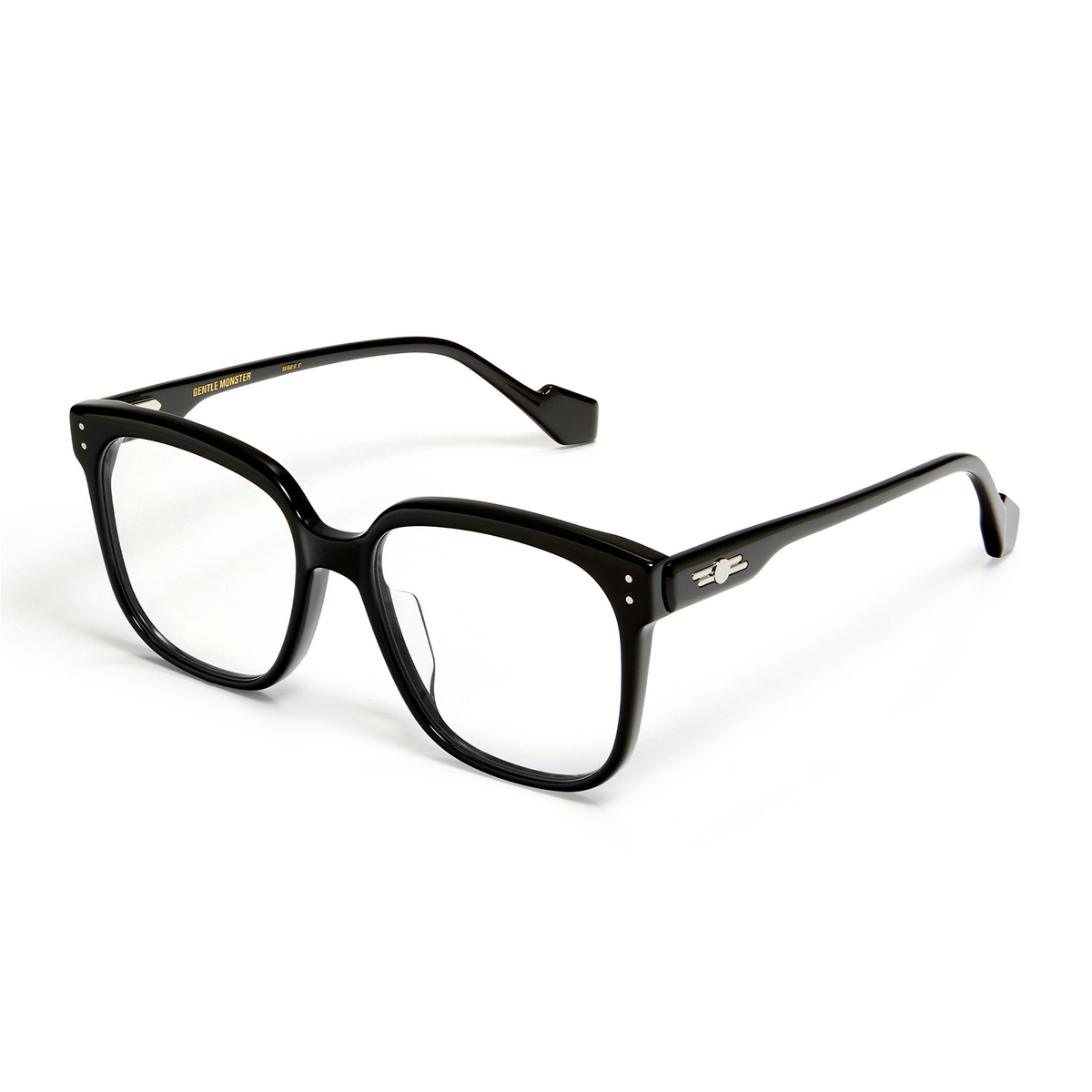 Gentle Monster® Square Eyeglasses: Dion color Black 01 - three-quarters view.