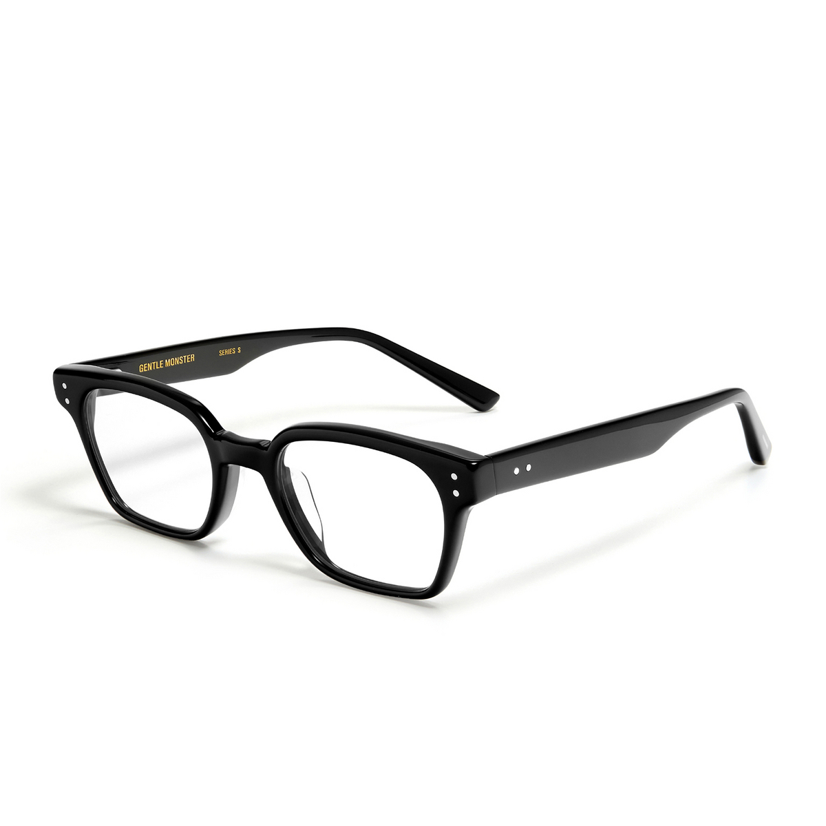 Gentle Monster® Rectangle Eyeglasses: Leroy color Black 01 - three-quarters view.