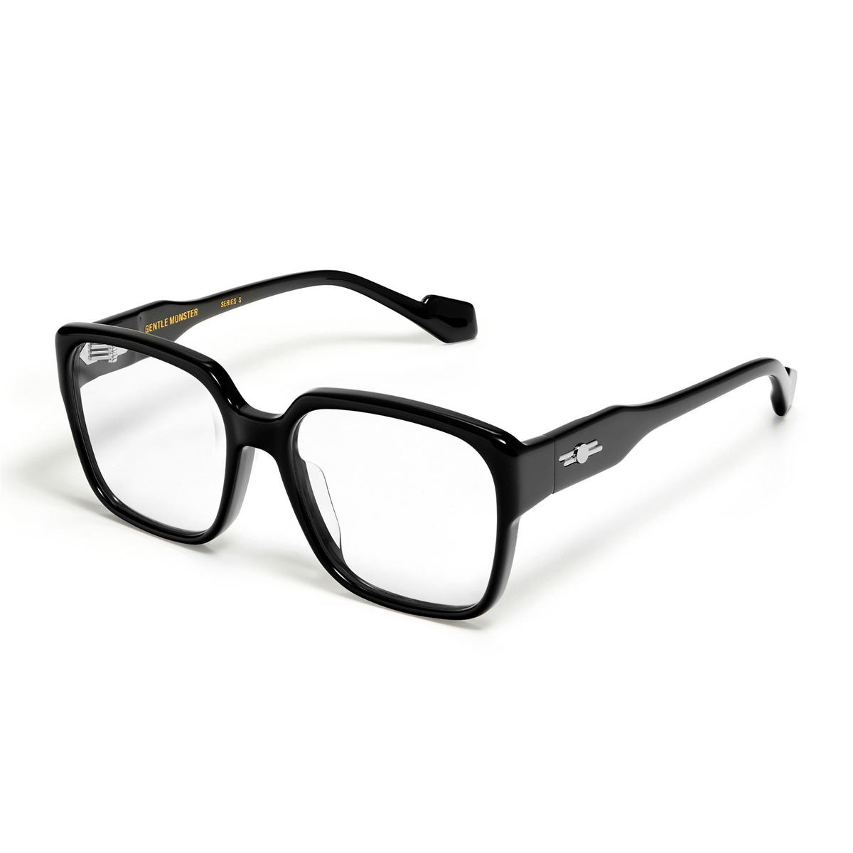 Gentle Monster® Square Eyeglasses: Loopy color Black 01 - three-quarters view.