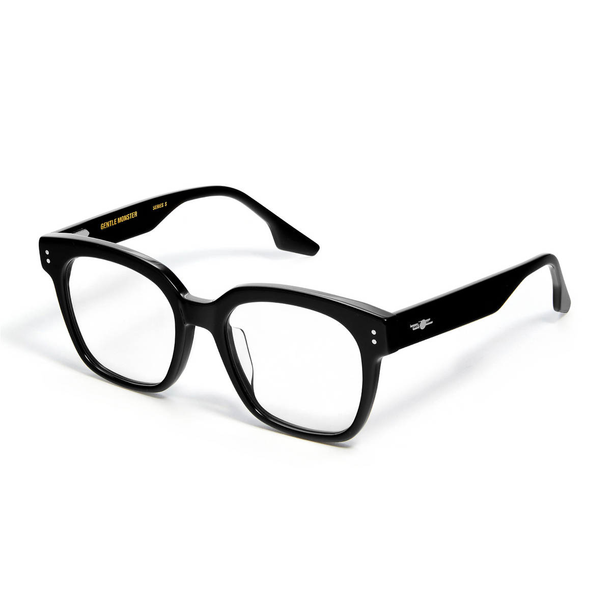 Gentle Monster® Square Eyeglasses: Una color Black C N-01 - three-quarters view.