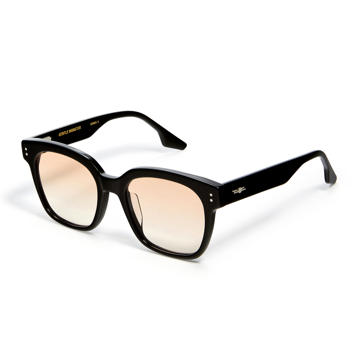 Gentle Monster® Square Eyeglasses: Una color Black C N-01-OR - three-quarters view.