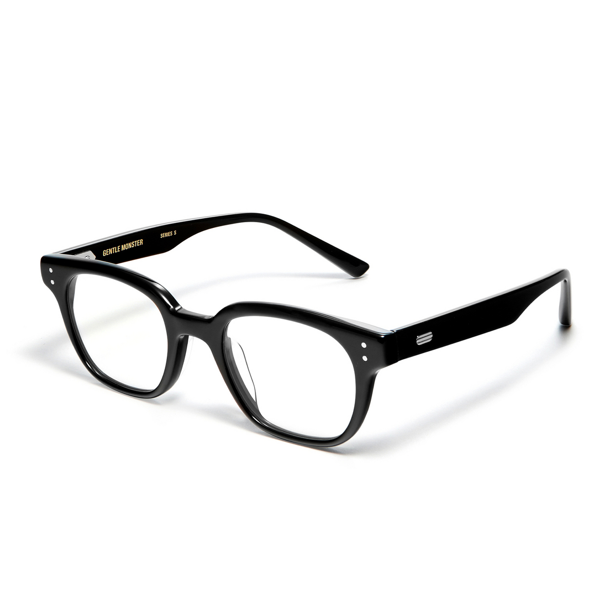 Gentle Monster® Square Eyeglasses: Volta color Black 01 - three-quarters view.