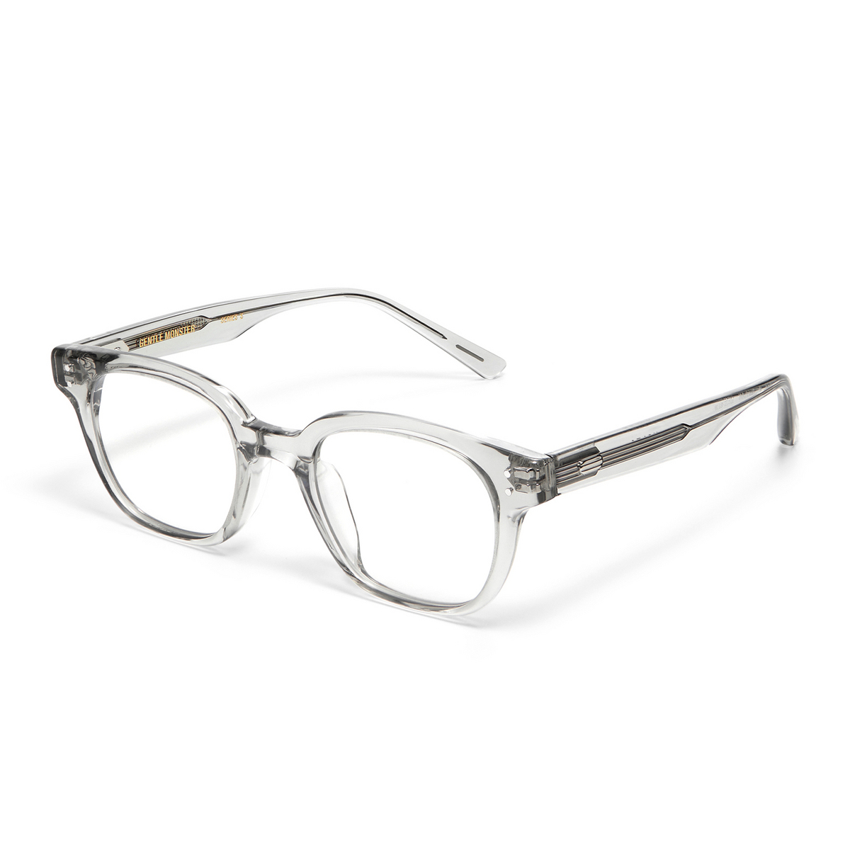 Gentle Monster® Square Eyeglasses: Volta color Clear Grey GC4 - three-quarters view.