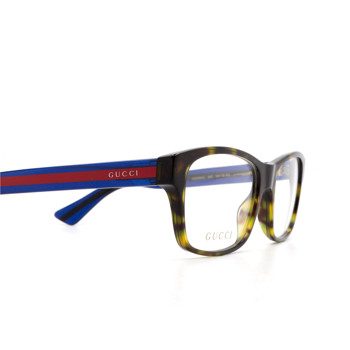 Gucci® Rectangle Eyeglasses: GG0006O color Havana 007 - 3/3.