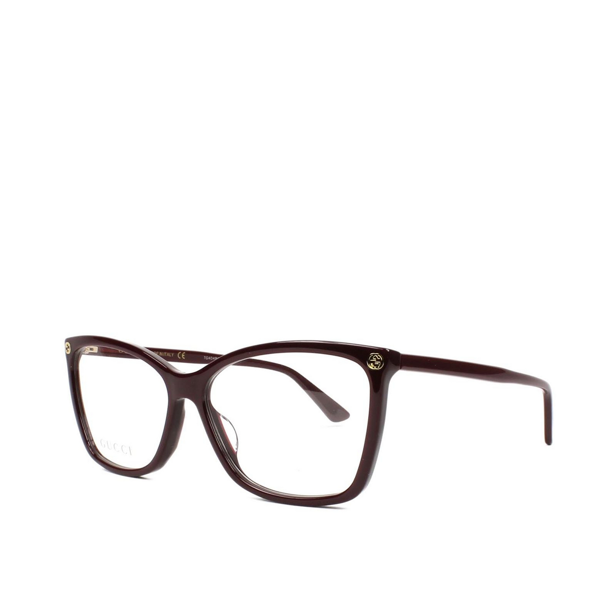 Gucci® Cat-eye Eyeglasses: GG0025O color Burgundy 007 - three-quarters view.