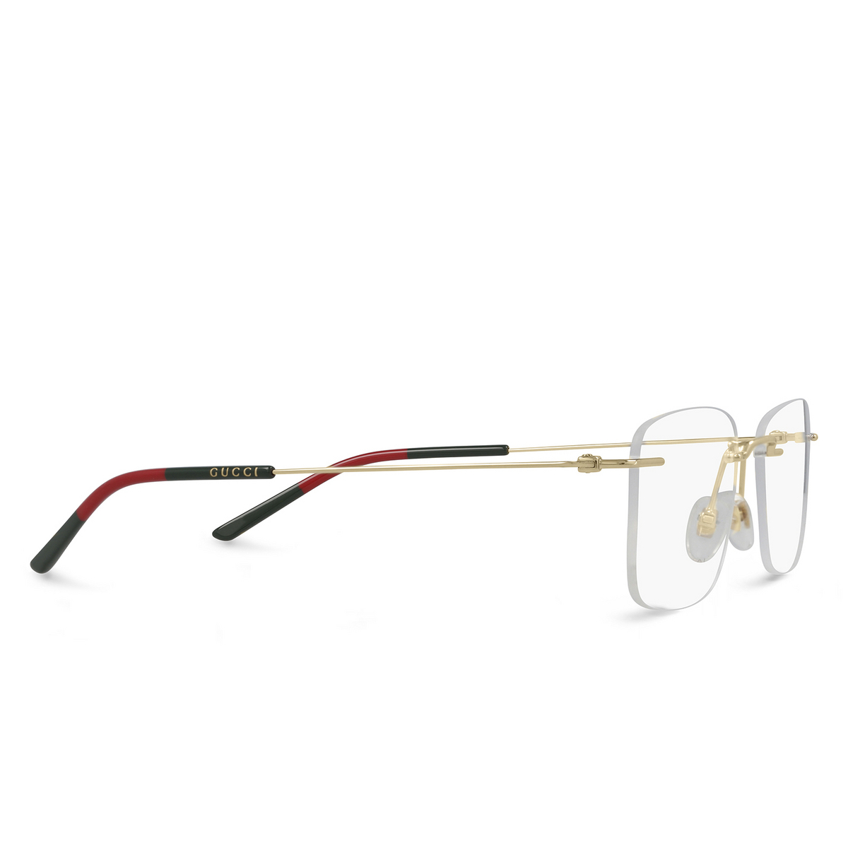 Gucci® Rectangle Eyeglasses: GG0399O color Gold 002 - three-quarters view.