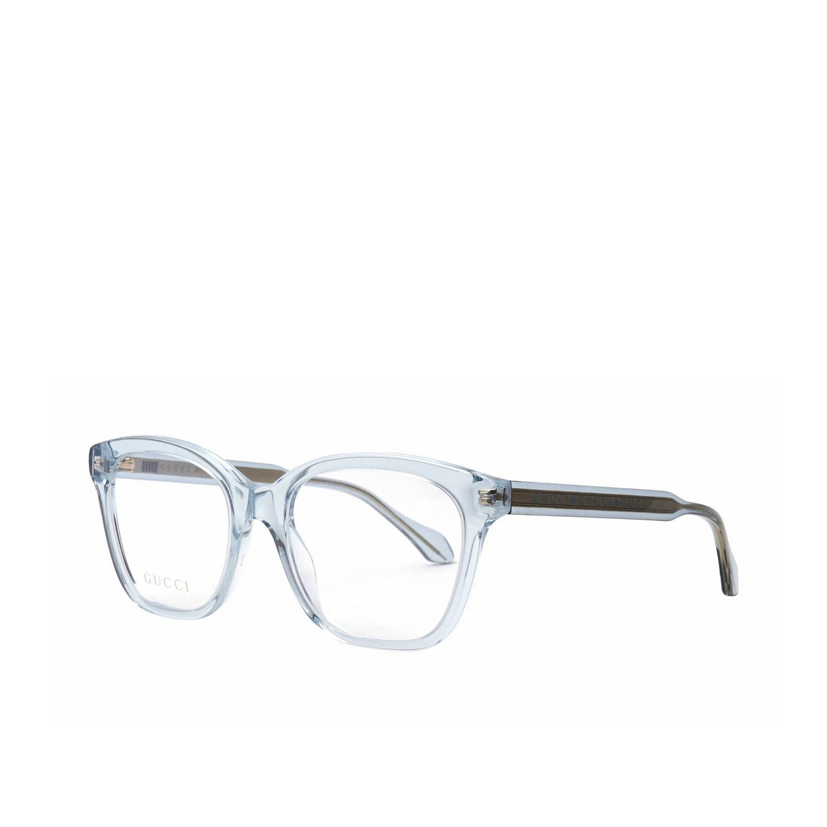 Gucci GG0566O Eyeglasses 003 Transparent Blue - three-quarters view