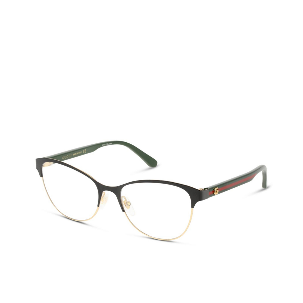 Gucci GG0718O Eyeglasses 004 Black & Gold - three-quarters view