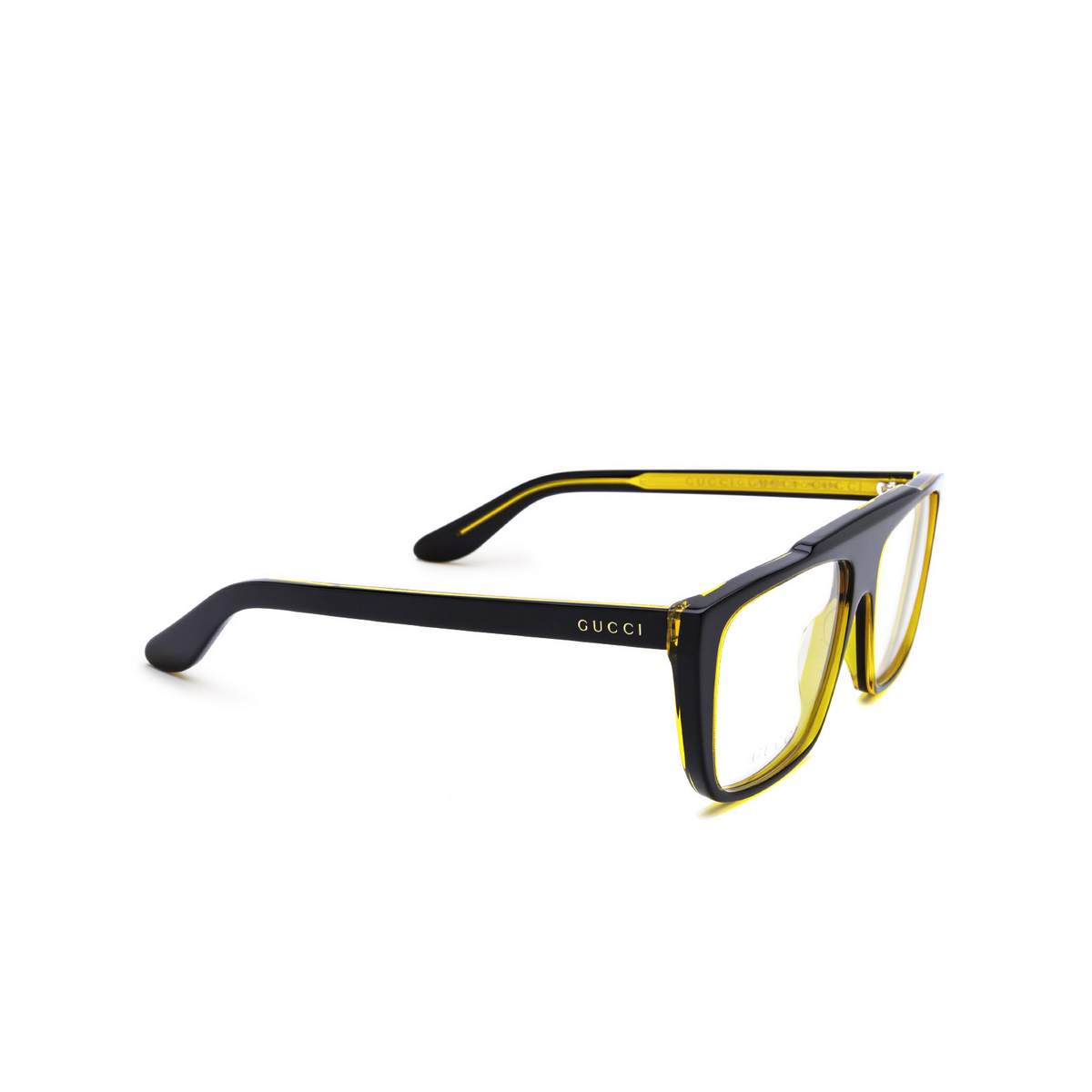 Gucci GG1040O Eyeglasses 001 Black & Amber - three-quarters view