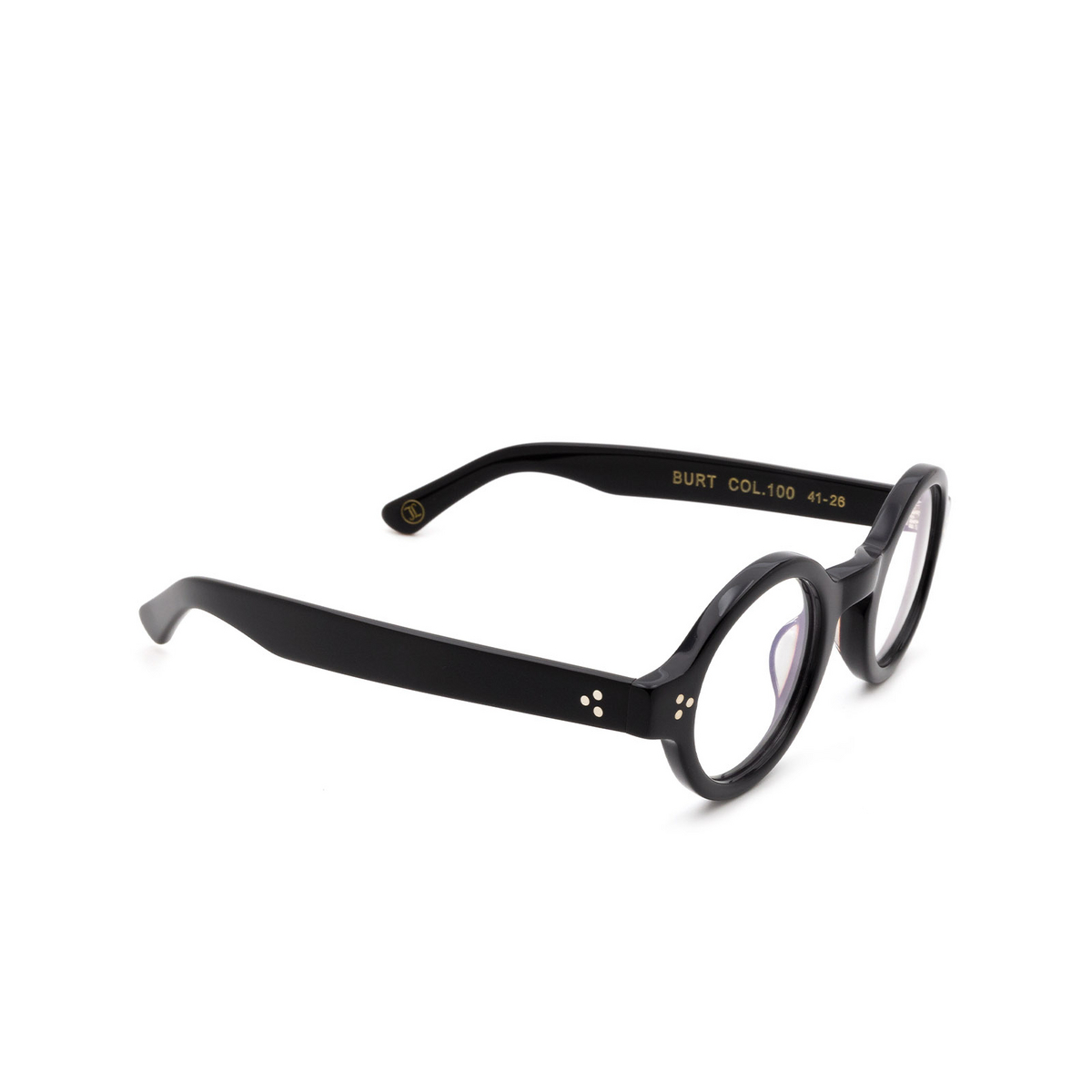 Lesca® Round Eyeglasses: Burt color Noir 100 - three-quarters view.