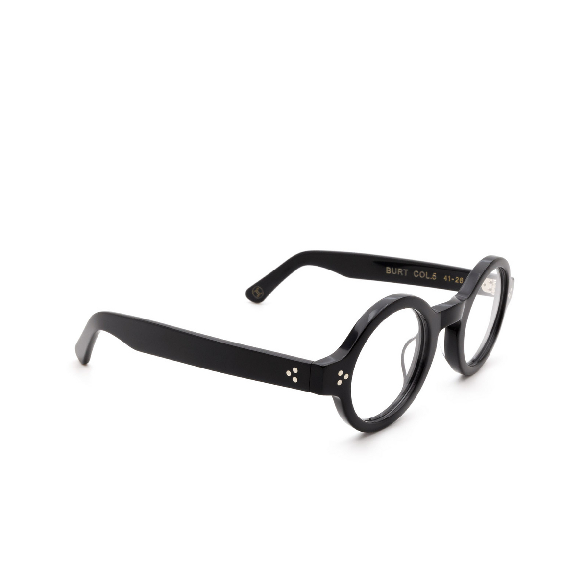 Lesca® Round Eyeglasses: Burt color Black 5 - three-quarters view.
