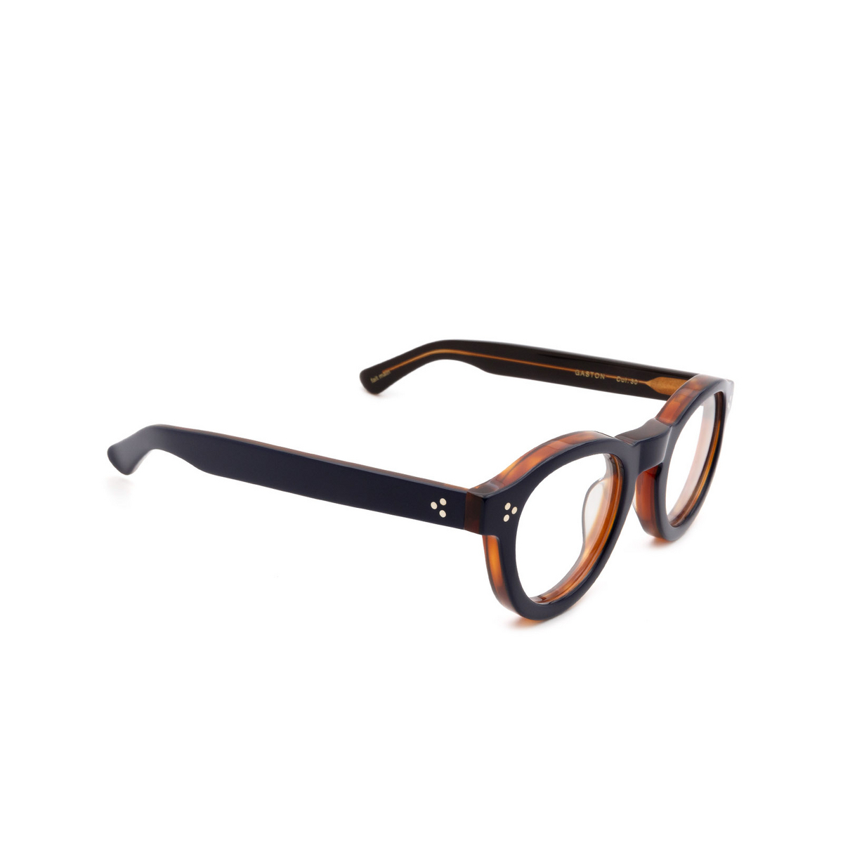 Lesca® Round Eyeglasses: Gaston Optic color Bleu / Cognac 30 - three-quarters view.