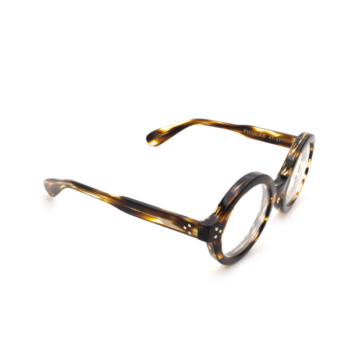 Lesca® Round Eyeglasses: Phil color Écaille Jaspé Clair A8 - three-quarters view.