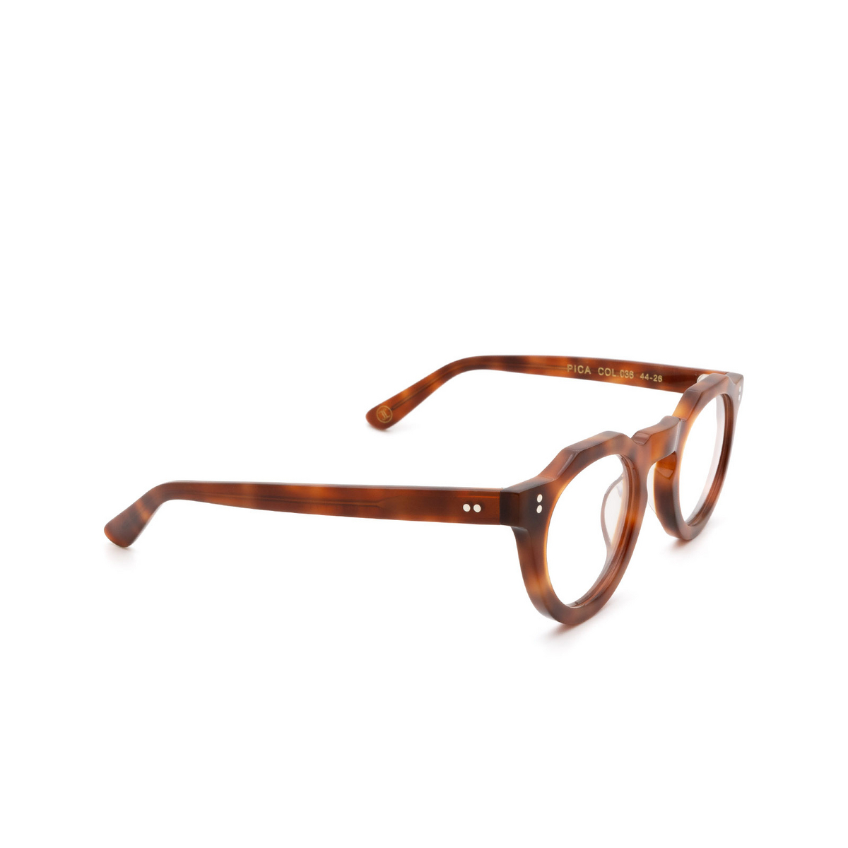 Lesca® Irregular Eyeglasses: Pica color Havana 036 - three-quarters view.
