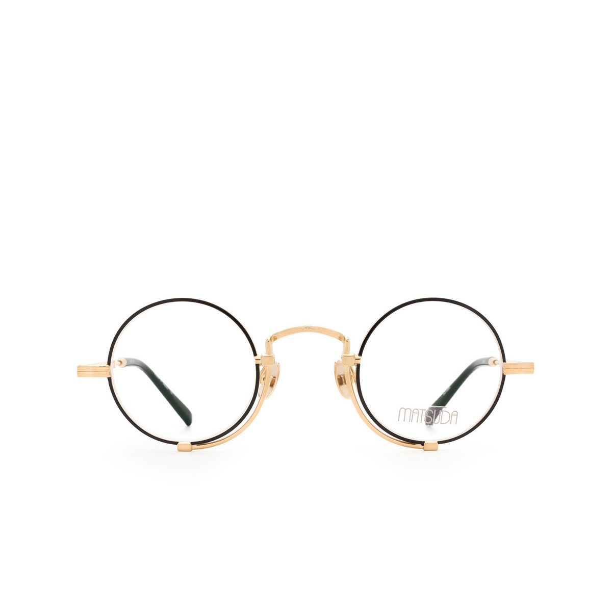 Matsuda® Round Eyeglasses: 10103H color Brushed Gold / Matte Black Bg-mbk - front view.