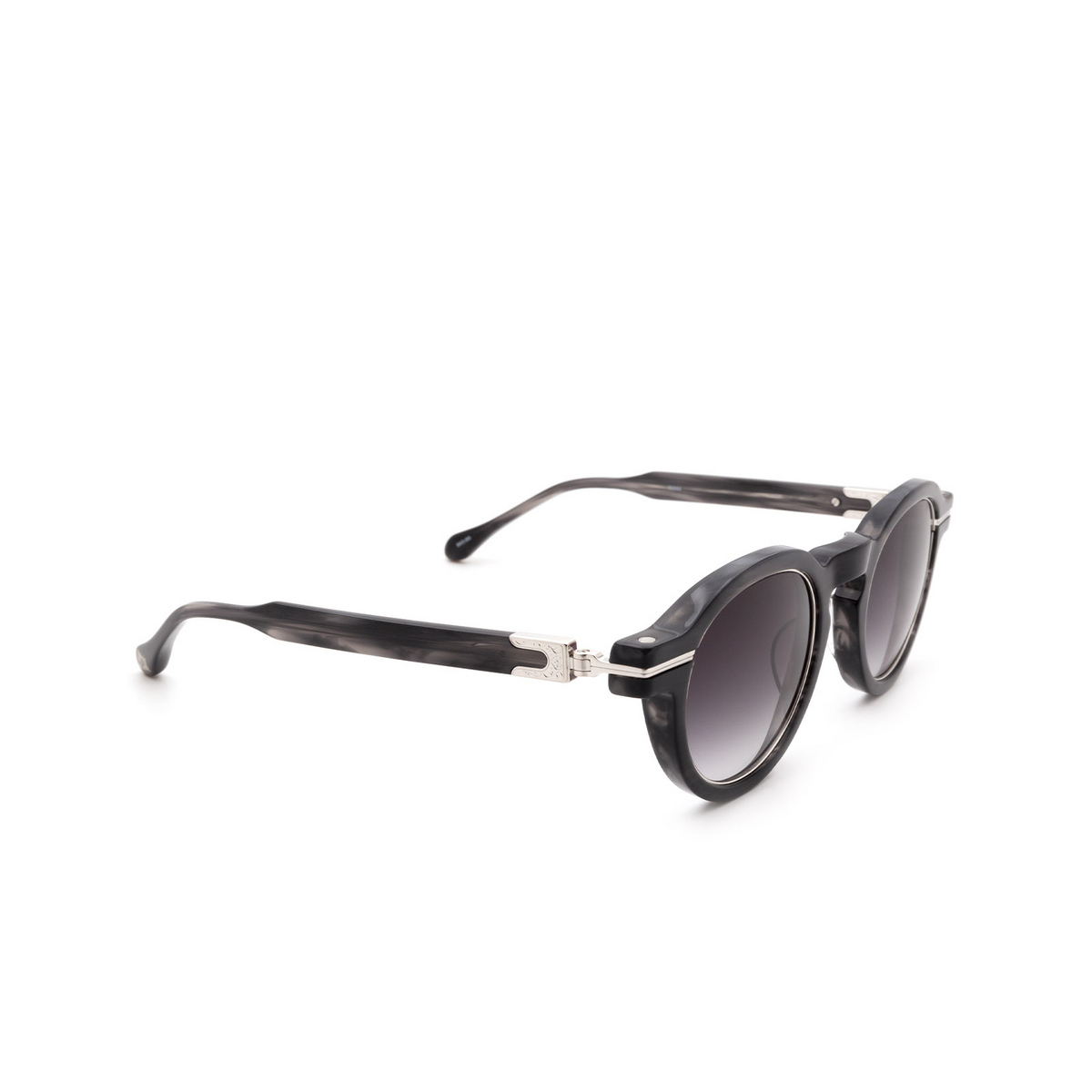 Matsuda® Round Sunglasses: M2050 color Black Stripe / Brushed Silver Bks-bs - three-quarters view.