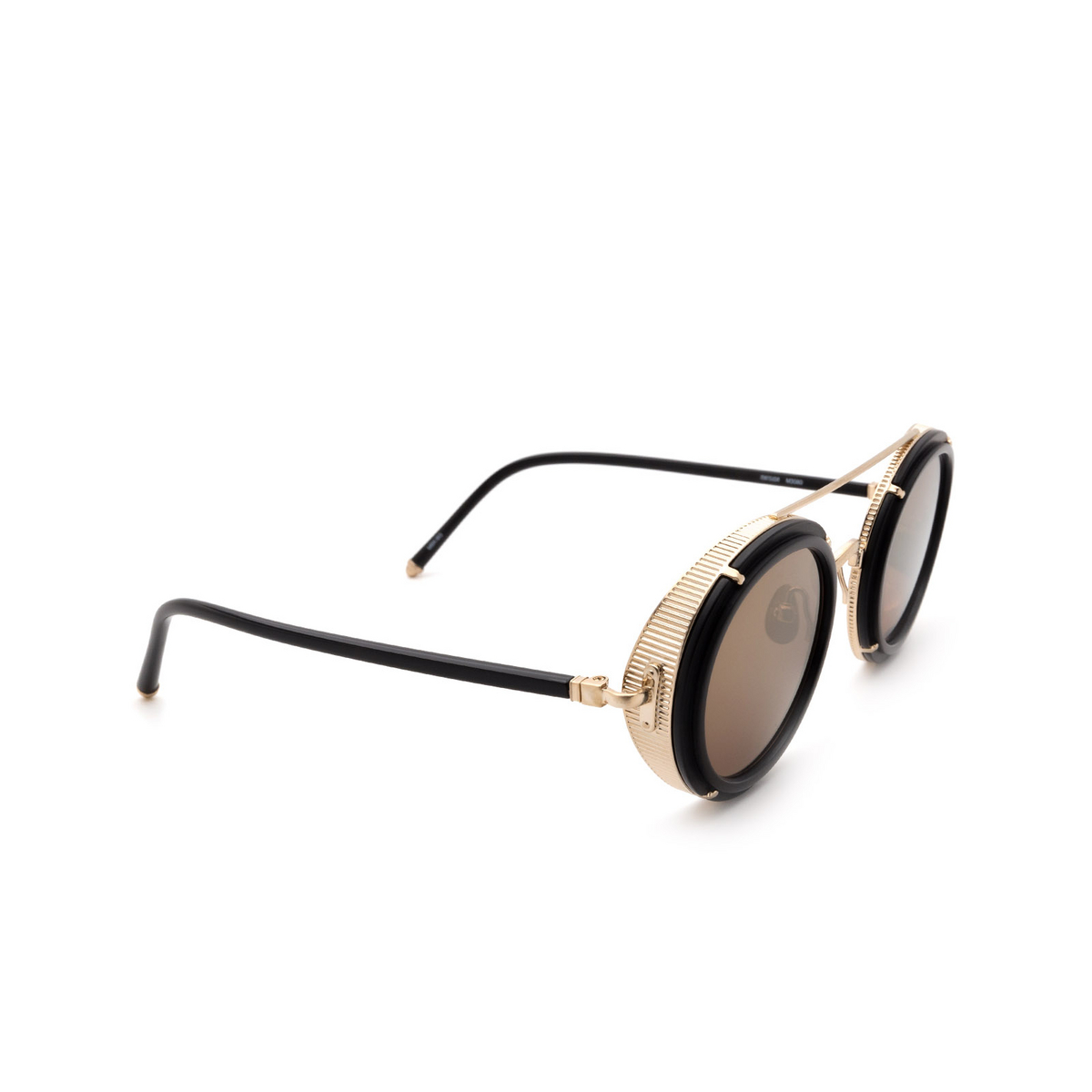 Matsuda® Round Sunglasses: M3080 color Matte Black / Brushed Gold Mbk-bg - three-quarters view.