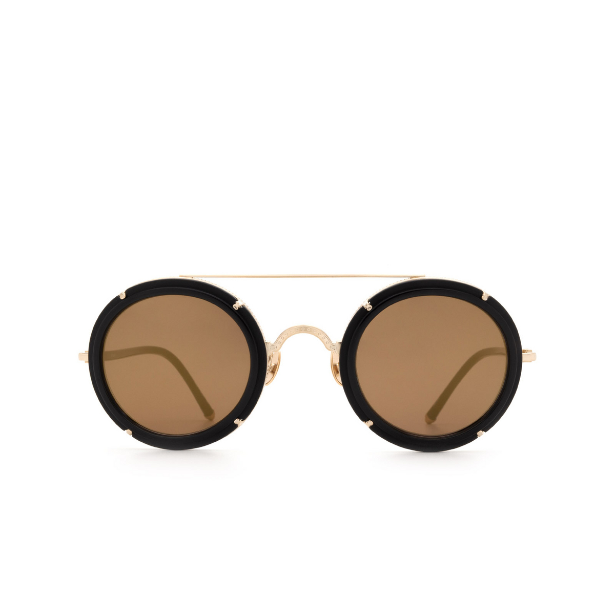 Matsuda® Round Sunglasses: M3080 color Matte Black / Brushed Gold Mbk-bg - front view.