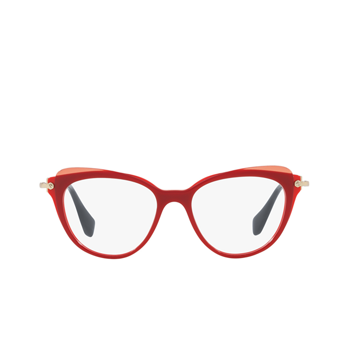 Miu Miu® Cat-eye Eyeglasses: MU 01QV color Red / Top Transparent Red VX91O1 - front view.